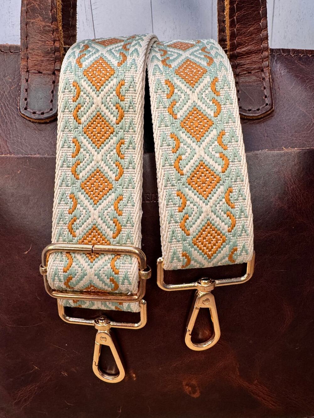 Mint Green Brown Purse Strap Wide Bag Strap Boho Crossbody Purse Strap